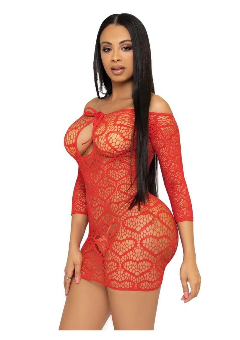 Heart Net Mini Dress with Keyhole Tie Front
