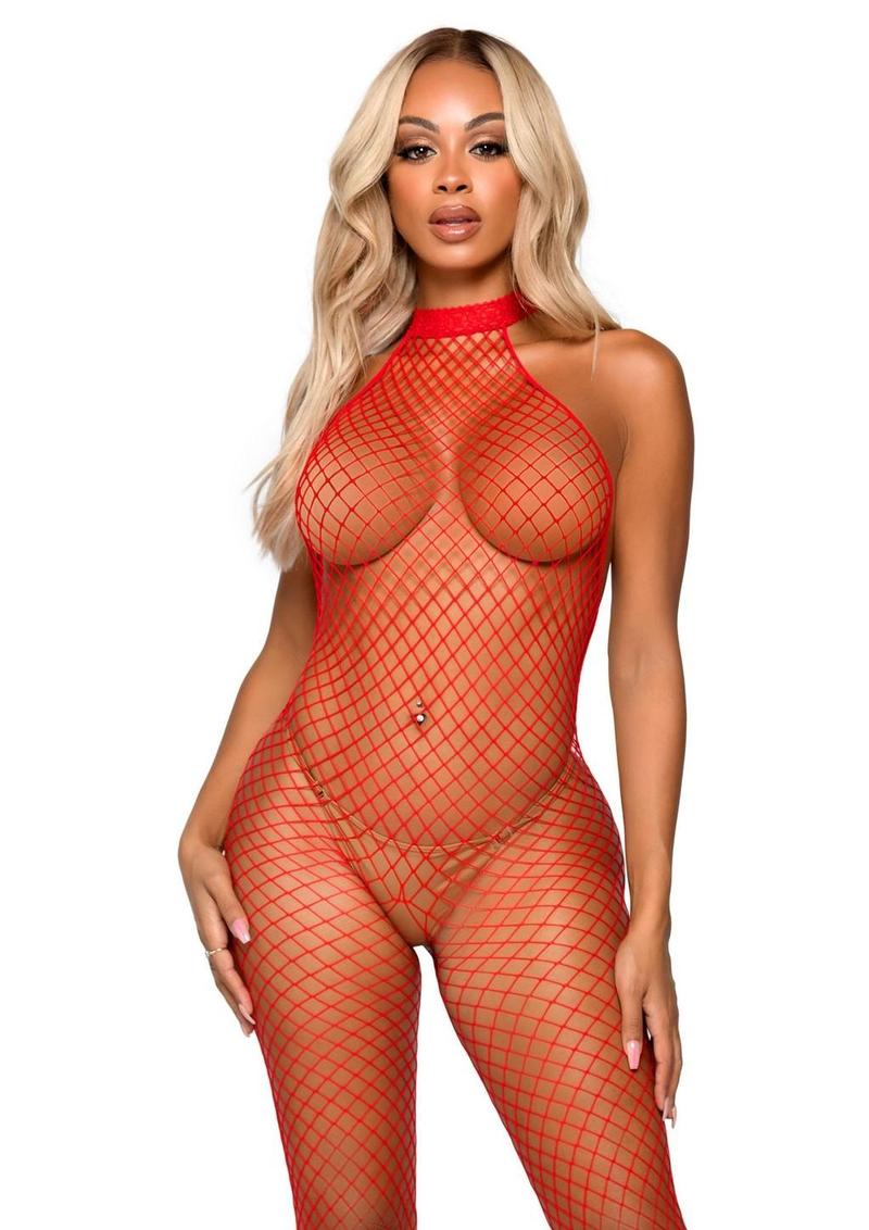 Industrial Net Racer Neck Backless Bodystocking