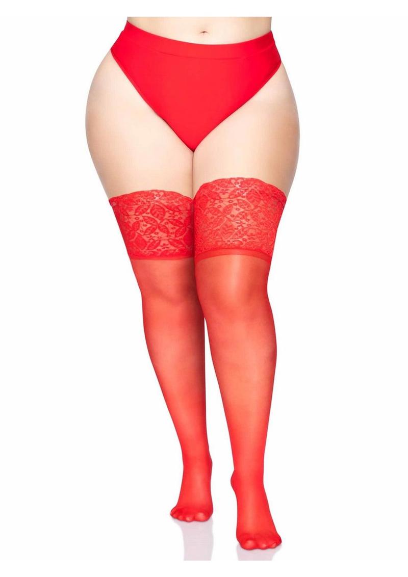 Plus Size Lycra Sheer Stay Up Thigh High with 5in Silicone Lace Top