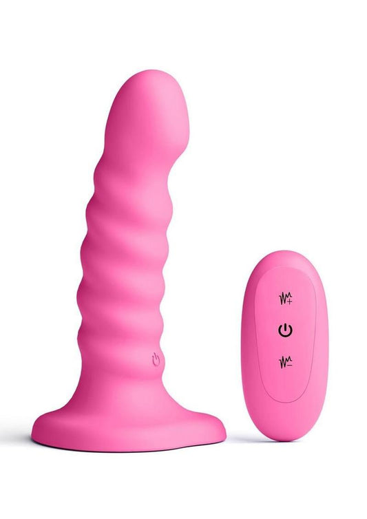 Colours Ribbed Rechargeable Silicone Vibrating Dildo with Remote Control