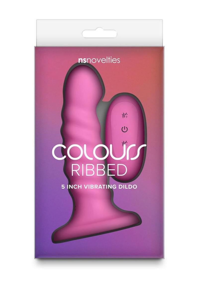 Colours Ribbed Rechargeable Silicone Vibrating Dildo with Remote Control
