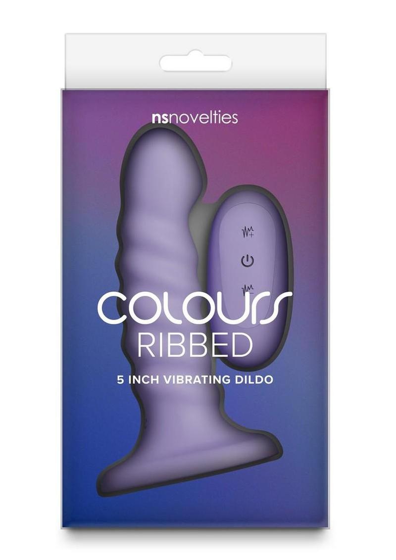 Colours Ribbed Rechargeable Silicone Vibrating Dildo with Remote Control