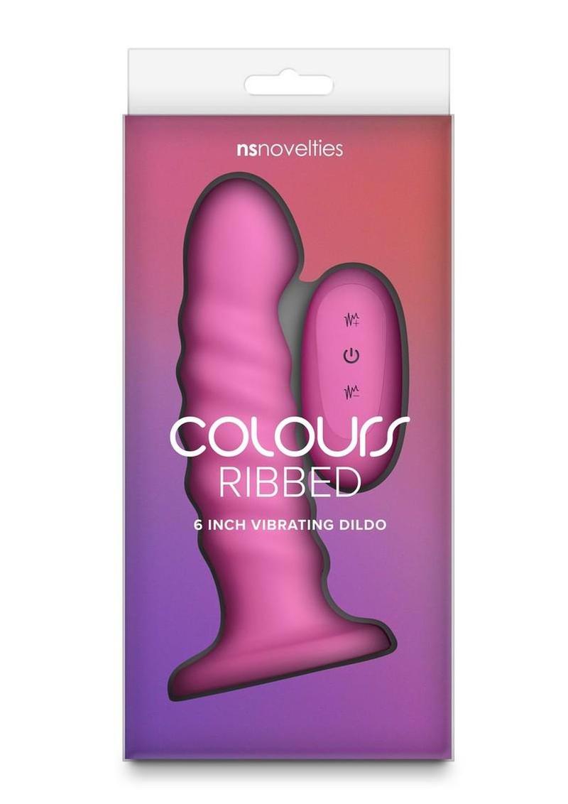 Colours Ribbed Rechargeable Silicone Vibrating Dildo with Remote Control