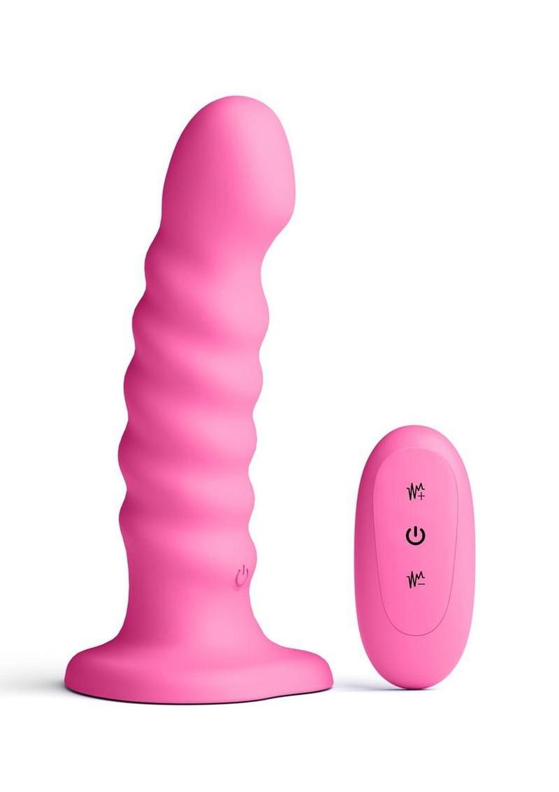 Colours Ribbed Rechargeable Silicone Vibrating Dildo with Remote Control