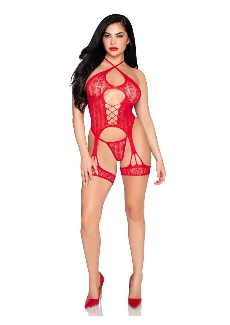 Heart Halter Cami Garter and G-String Panty