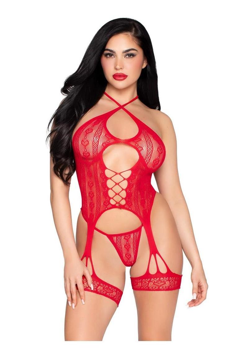 Heart Halter Cami Garter and G-String Panty