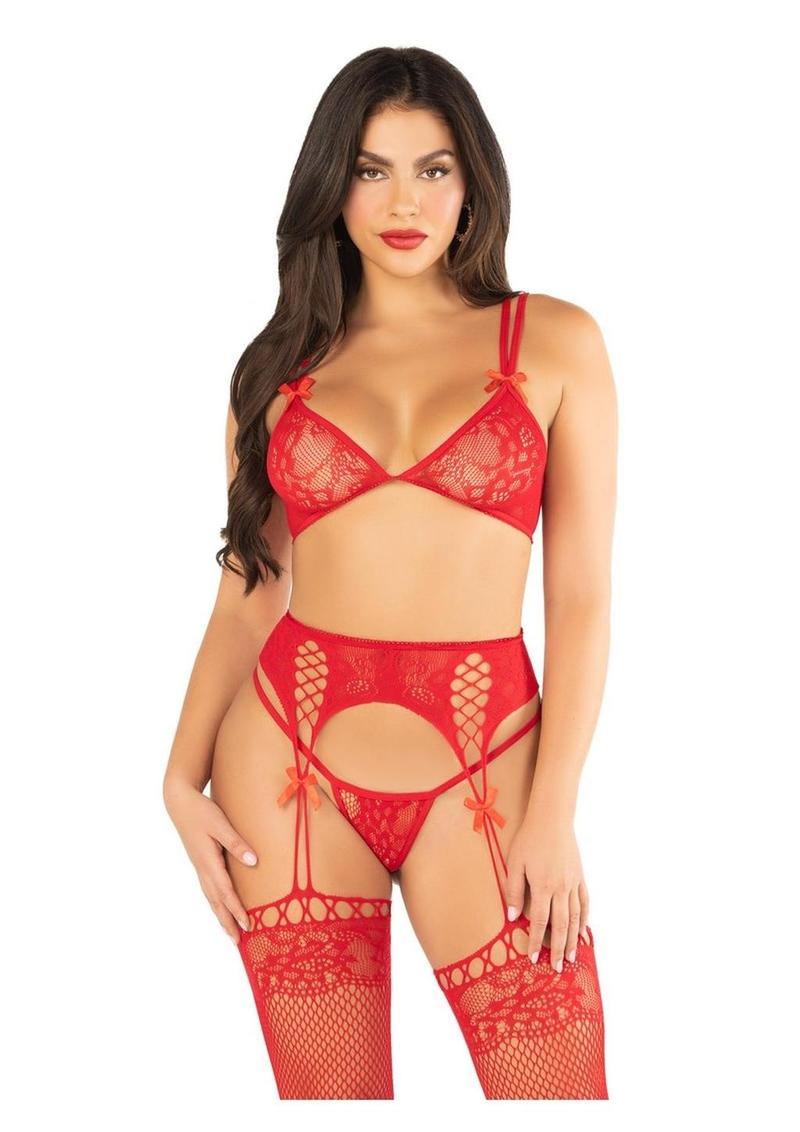 Leg Avenue Lace Lingerie set with Bra, G-string & Garter Stockings