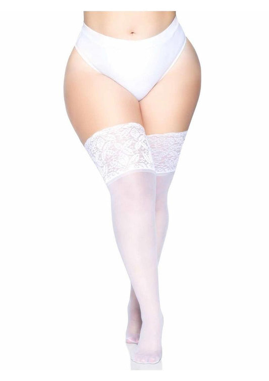 Plus Size Lycra Sheer Stay Up Thigh High with 5in Silicone Lace Top