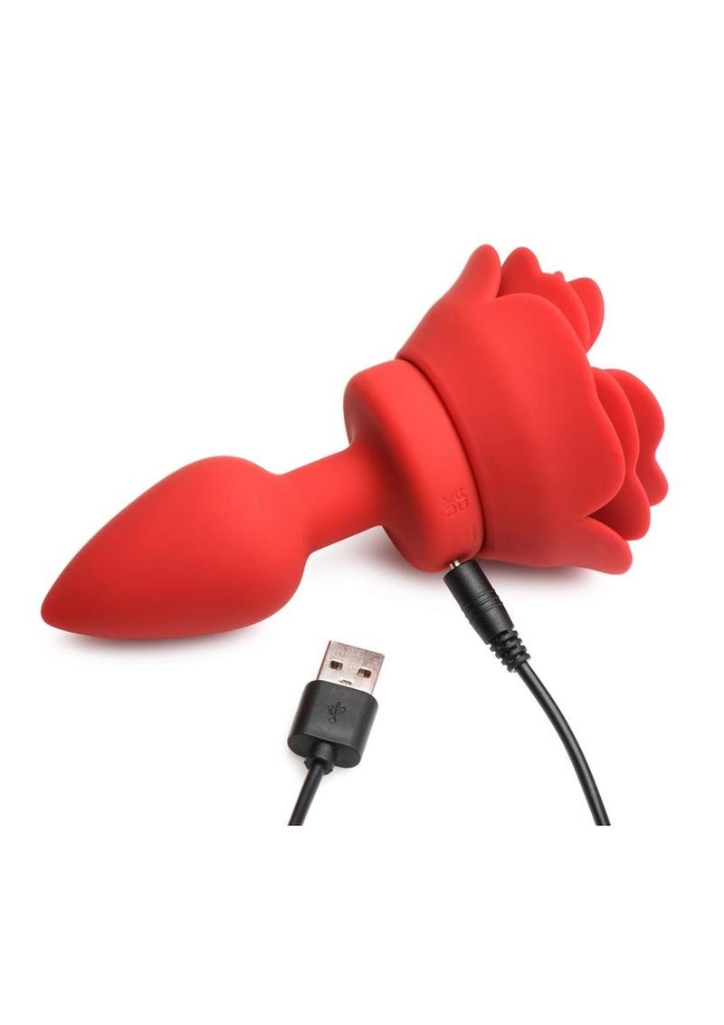 Rechargeable Silicone Vibrating Rose Anal Plug with Remote Control