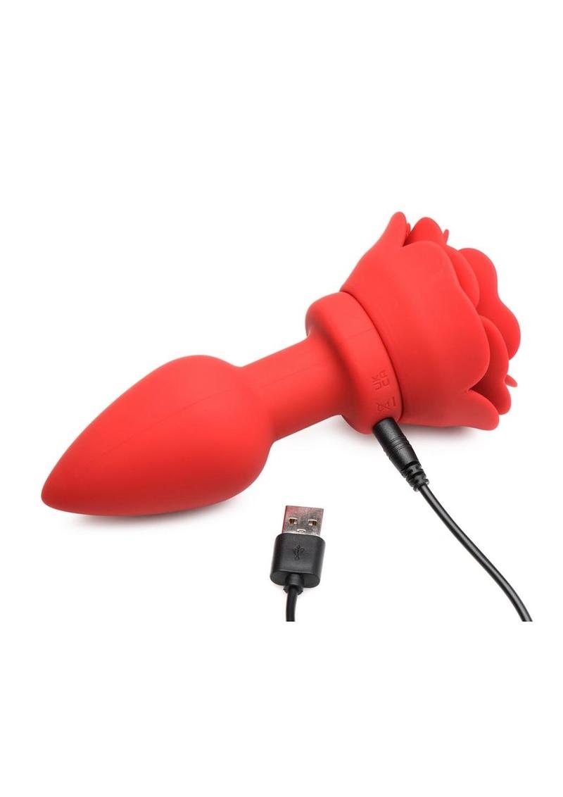 Rechargeable Silicone Vibrating Rose Anal Plug with Remote Control