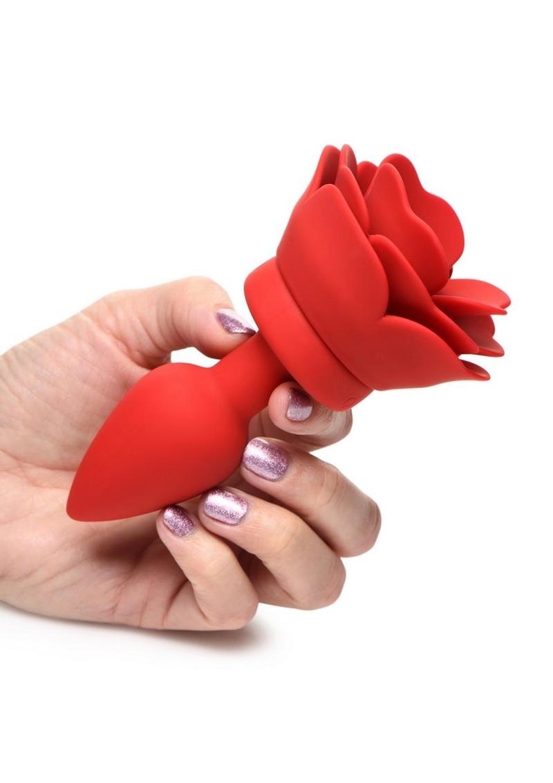 Rechargeable Silicone Vibrating Rose Anal Plug with Remote Control
