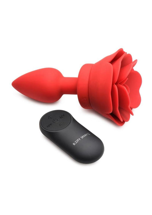 Rechargeable Silicone Vibrating Rose Anal Plug with Remote Control