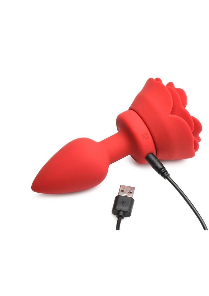 Rechargeable Silicone Vibrating Rose Anal Plug with Remote Control