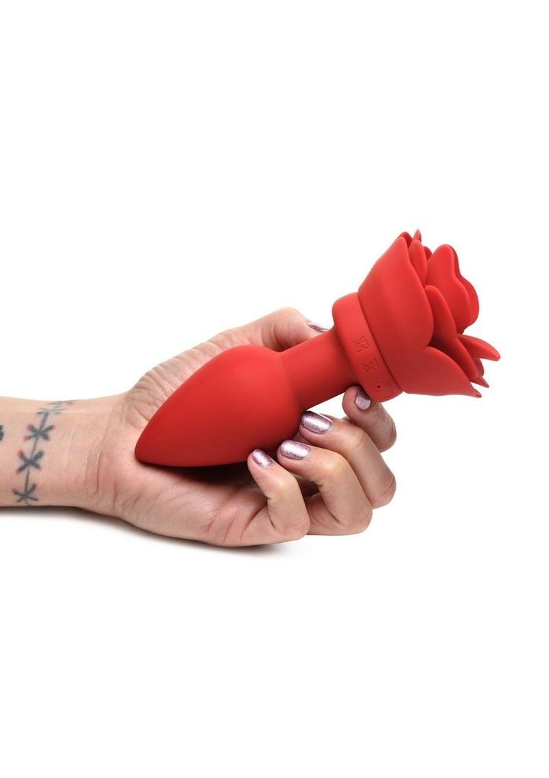 Rechargeable Silicone Vibrating Rose Anal Plug with Remote Control
